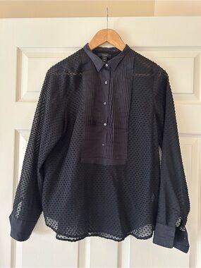 Jcrew Black Textured Pintuck Front Long-Sleeve Shirt size 6